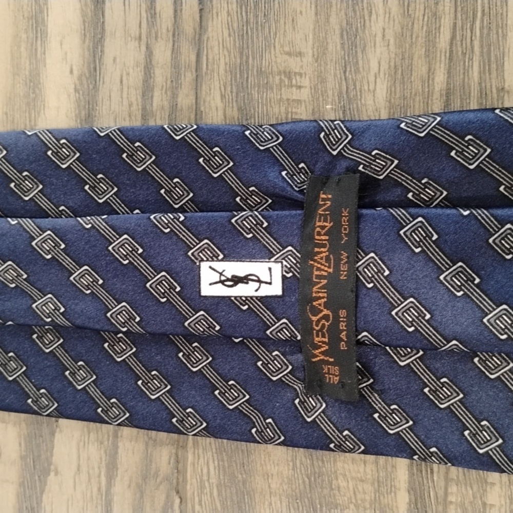 Yves Saint Laurent YSL navy tie with buckle design